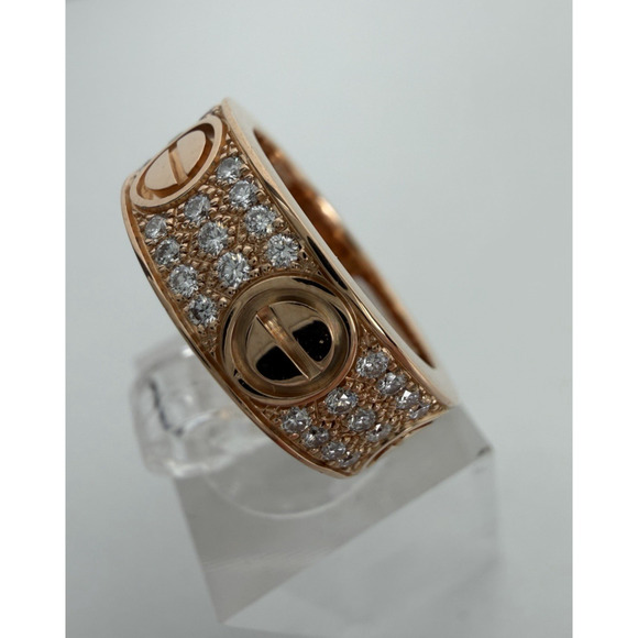 Cartier 18K Pink Gold Diamond 6.5mm LOVE Paved Ring 56 7.75  Cartier LOVE Ring 18k Rose Gold Pave-Set Diamonds 5.5 Size 48